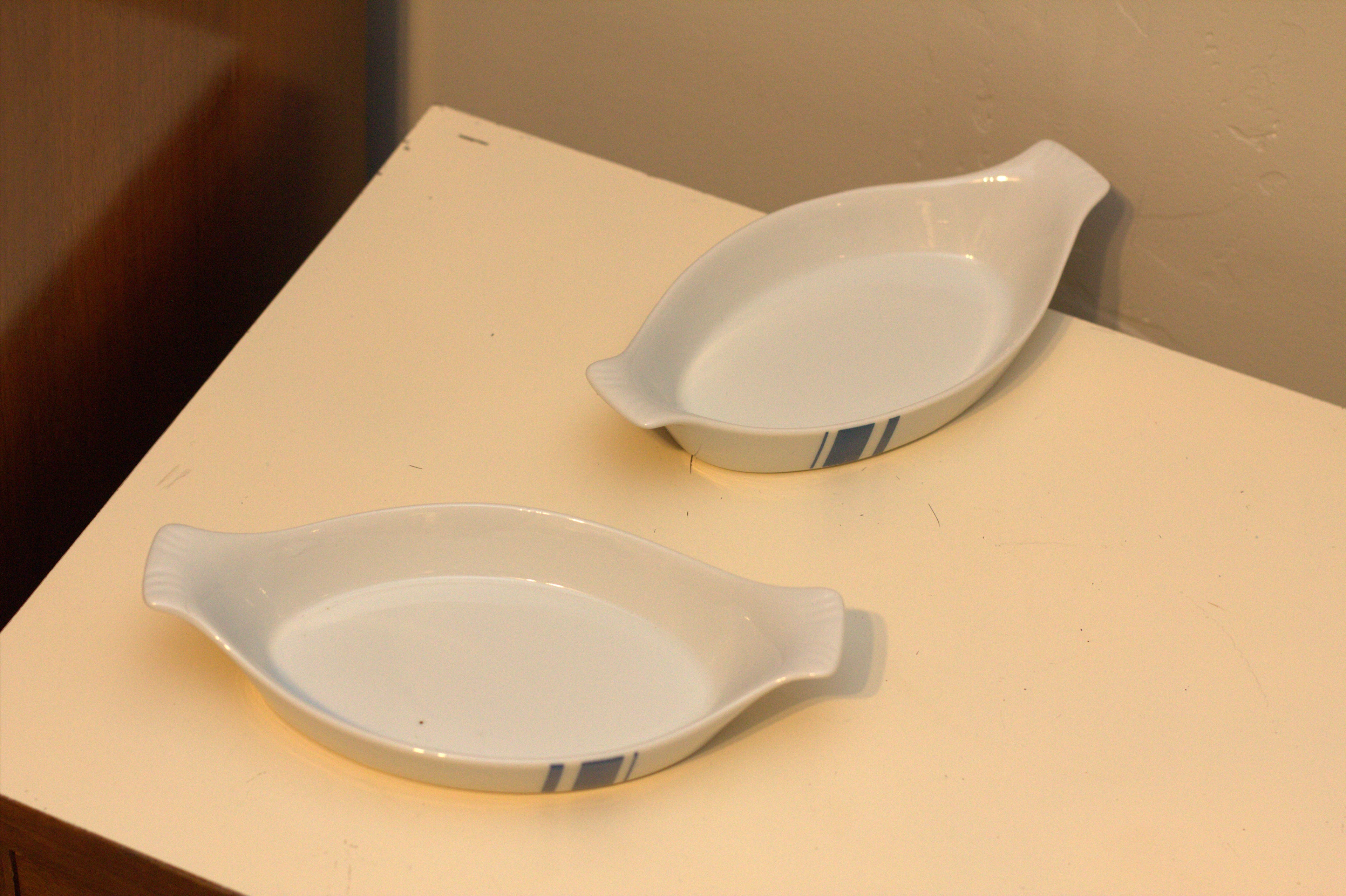 2 Shafford of Japan Au Gratin Casserole Serving Dish Blue/White