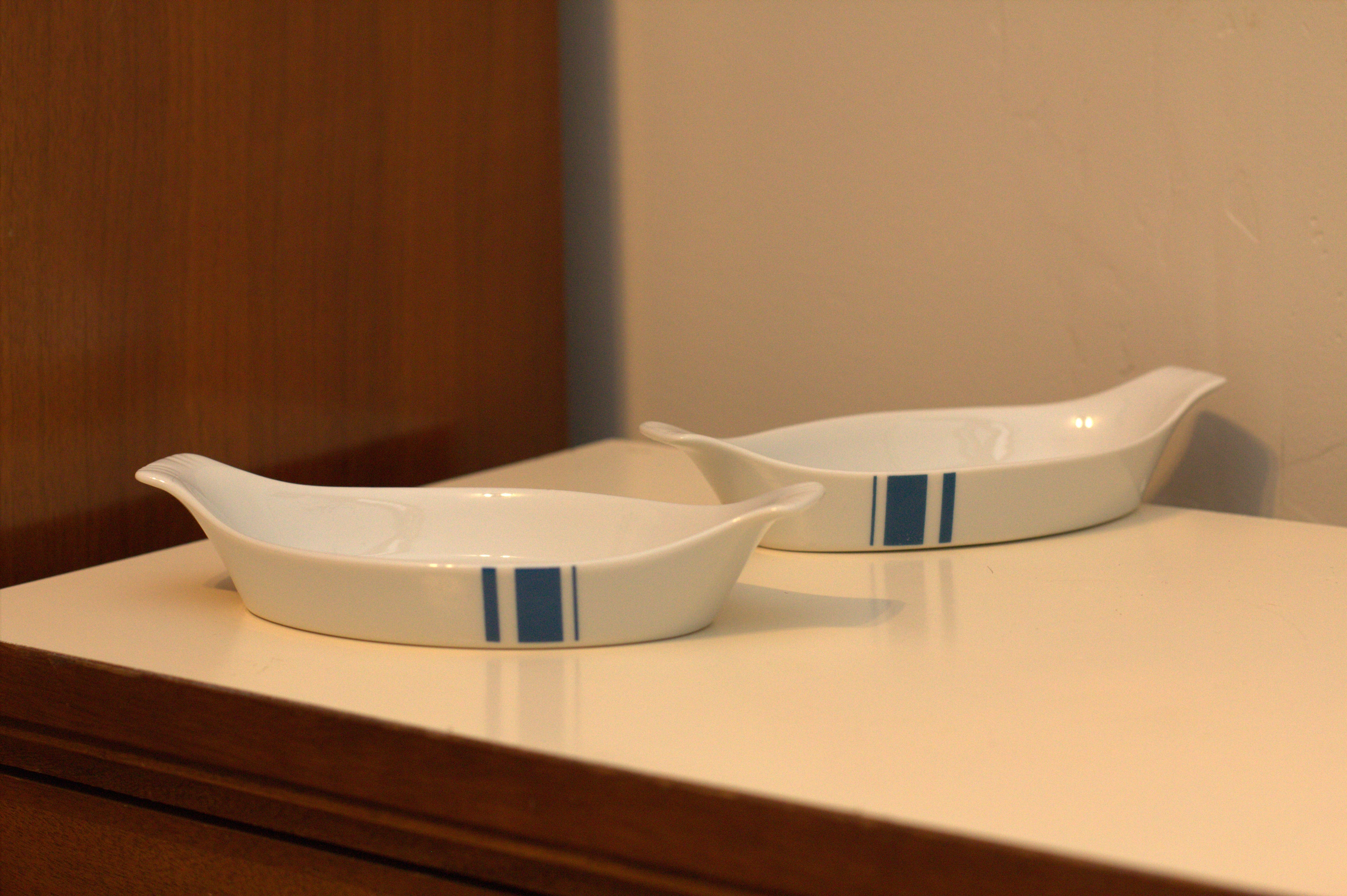 2 Shafford of Japan Au Gratin Casserole Serving Dish Blue/White